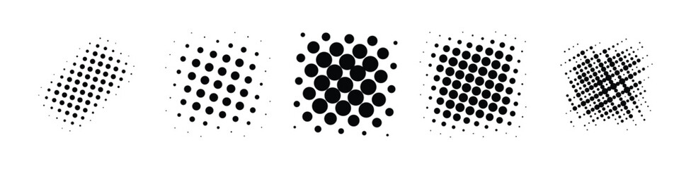 set of design elements, square halftone magazine style, retro zine isolated dot pattern