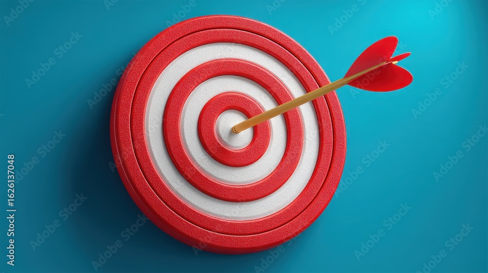 Poster a striking red with a centered red arrow demonstrating accomplishments and results achieved visually