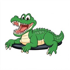 Obraz premium Cartoon Green Dinosaur Character with Big Smile and Fun Expression