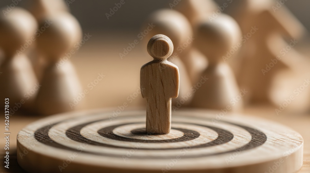 Poster wooden figure standing on representing execution concept and the importance of acting before analyzi