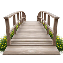 Wooden Bridge with Yellow Flowers and Greenery