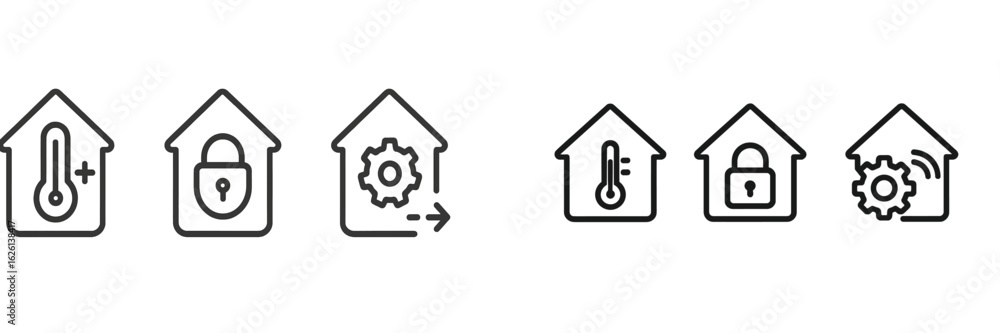 Poster understanding home automation symbols for temperature control and security measures in modern househ