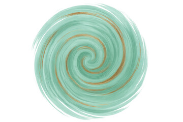 Turquoise and gold brushstrokes creating a vortex on a transparent background, ideal for digital art and graphic design projects