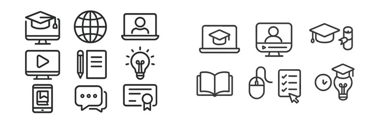 Educational technology icons representing online learning tools and digital resources for students and educators