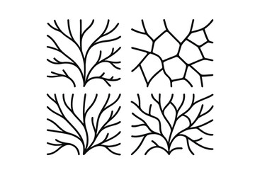 Unique patterns of line art depicting natural structures in a minimalist style for creative inspiration and design projects