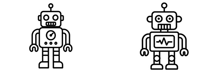 Vintage robot designs showcasing different styles and functions in a minimalist art style