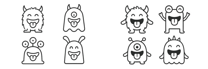 Obraz premium Collection of playful cartoon monsters with varied designs enjoying a fun time together in a cheerful setting