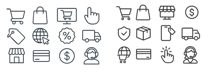 Collection of e-commerce and shopping icons representing online retail and consumer activities
