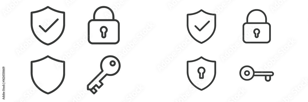 Poster icons representing security and privacy measures featuring locks and keys in a simple, modern design