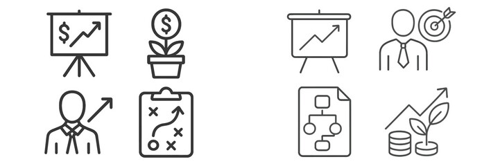 Obraz premium Business growth strategies presented through charts, plans, and professional figures in a corporate environment
