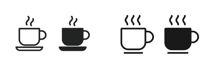 Various styles of coffee cups with steam, revealing different designs and shapes, captured in a minimalist setting
