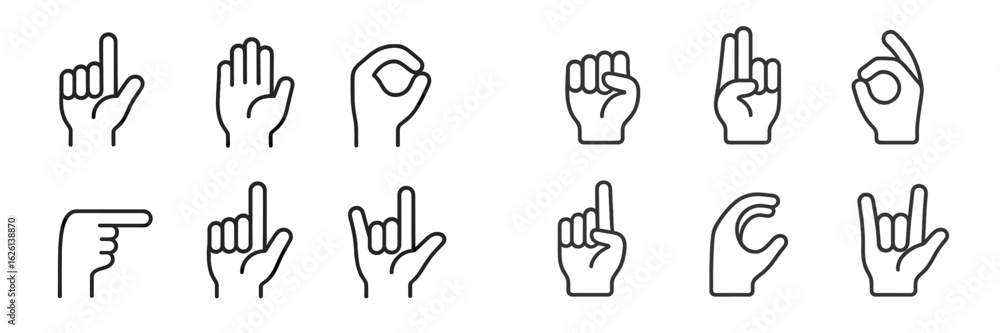 Aufkleber various hand gestures illustrated with simple line art in a grid layout for communication and expres