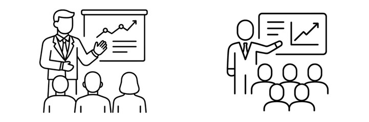 Business presentation showcasing growth trends with audience engagement in a corporate setting