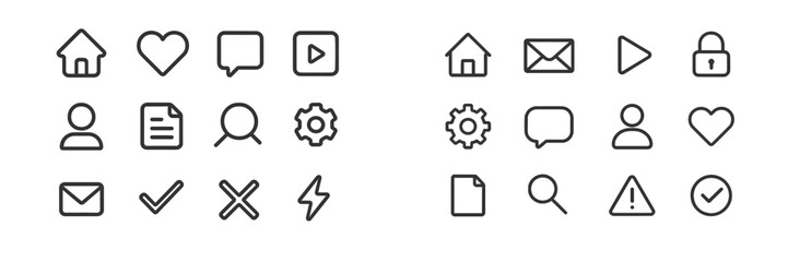Collection of minimalistic icons representing various social media and communication functions designed for digital interfaces