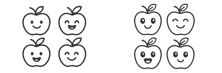 Different happy apple faces illustrated, showing various expressions in a playful design
