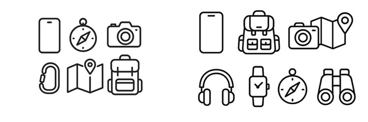 Travel essentials for adventurous journeys featuring gadgets, navigation tools, and outdoor gear