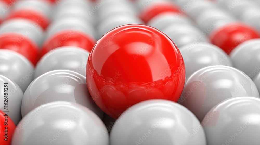 Aufkleber striking red sphere surrounded by white spheres representing distinction and unity in a creative and