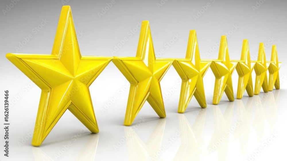 Poster five stars in a row representing high ranking and quality in business initiatives and project evalua