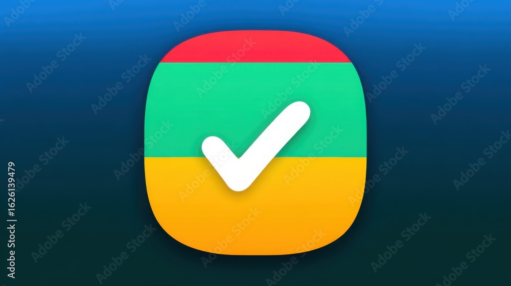 Poster colorful rounded square icon featuring a check mark symbolizing project impact ranking and initiativ