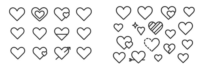Collection of hand-drawn heart shapes in various styles for creative use or design inspiration