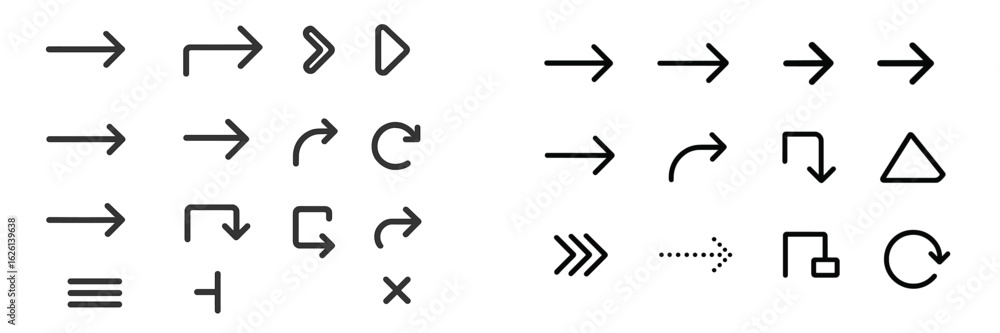 Poster various arrow symbols and direction indicators for design and navigation purposes
