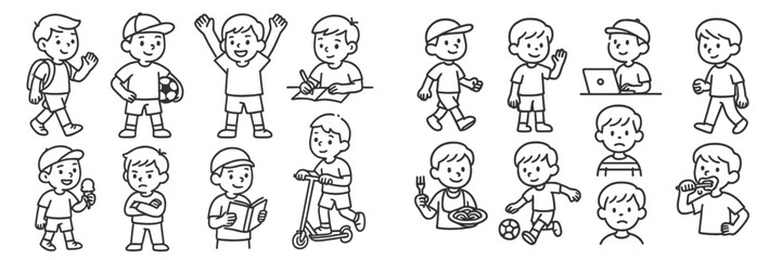 Illustration series featuring children engaged in various activities in a playful and cheerful manner
