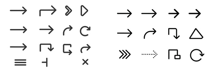 Various arrow symbols and direction indicators for design and navigation purposes