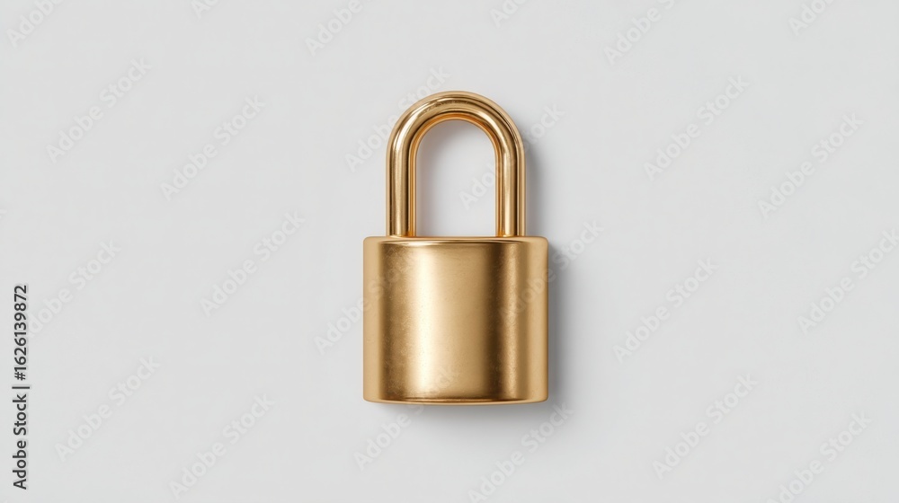 Poster gleaming gold padlock displayed against a neutral background emphasizing security and strength in de