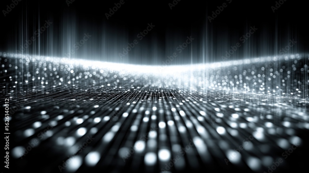 Poster striking black and white background with dynamic light effects creating a unique visual atmosphere
