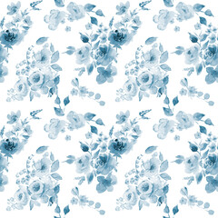 Blue flowers watercolor,flowers roses bouquet, abstract background.
