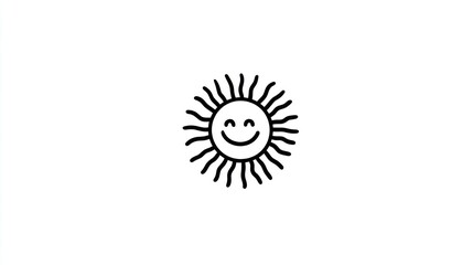 Fototapeta premium Simple black line drawing of a happy sun