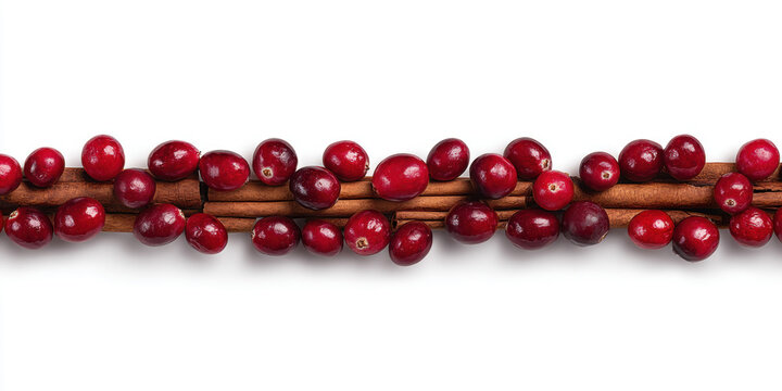 Cranberry & Cinnamon Stick Garland, A festive border made of bright red cranberries strung together with dark cinnamon sticks, a fragrant and colorful garland. 3d illustration. on white background. - Powered by Adobe