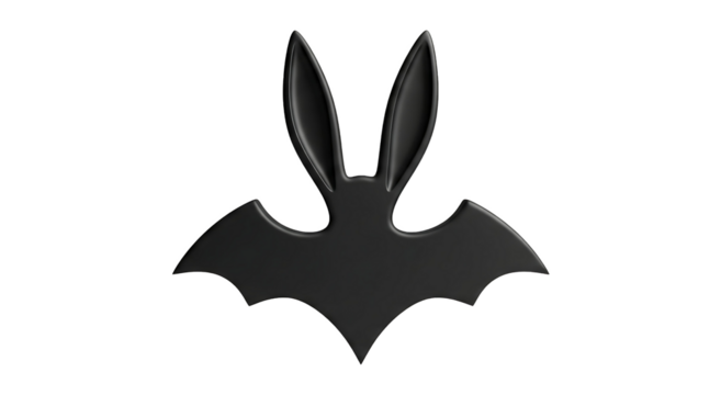 Mysterious Black Bat with Long Fluffy Bunny Ears