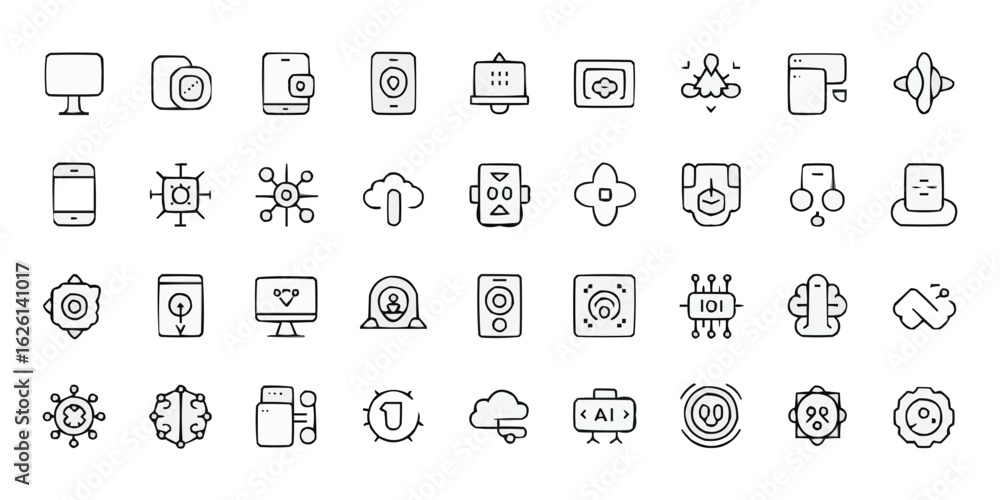 Poster modern collection of 50 sleek line icons for web and app design