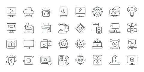 Modern sleek set of fifty minimalist line icons for diverse digital applications