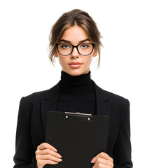 Confident businesswoman with clipboard ready for presentation