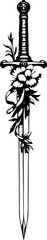 Blades & Blooms: Floral Sword Tattoo Art" vector design