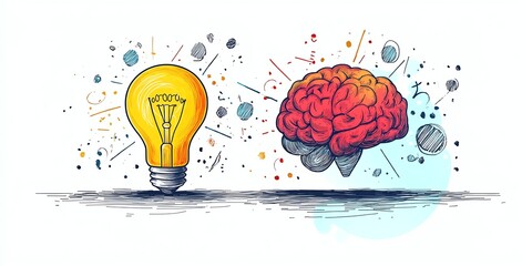 Idea, brain, innovation, creativity, lightbulb sketch.