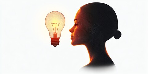 Woman silhouette, lightbulb idea. Inspiration, innovation concept.