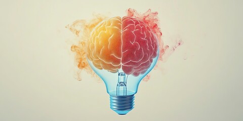 Colorful brain in lightbulb, creative idea concept.