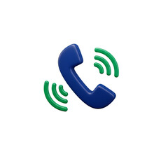 Vibrant 3D Rendered Blue Telephone Call Icon with Green Sound Waves,transparent background,transparent background