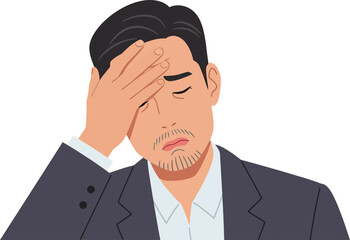 A stressed businessman with his hand on his forehead, expressing worry or frustration.