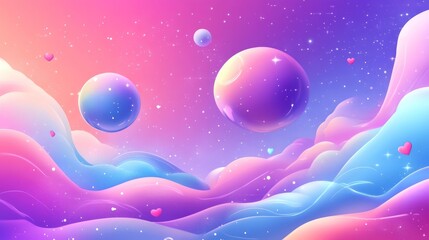 Abstract, vibrant, colorful, pastel, cosmos, space, planets, nebula, clouds, dreamy, fantasy,  whimsical,