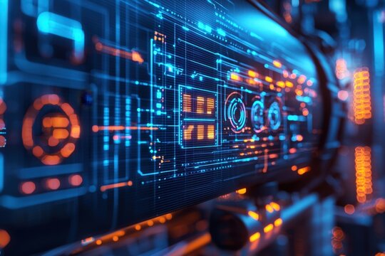 Futuristic digital interface with glowing data visualization and technology elements