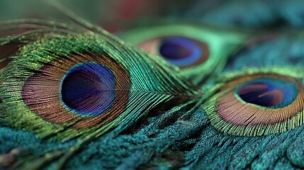 Fototapeta premium Magnificent Peacock Feather Arrangement Exhibiting Vibrant Color Nuances