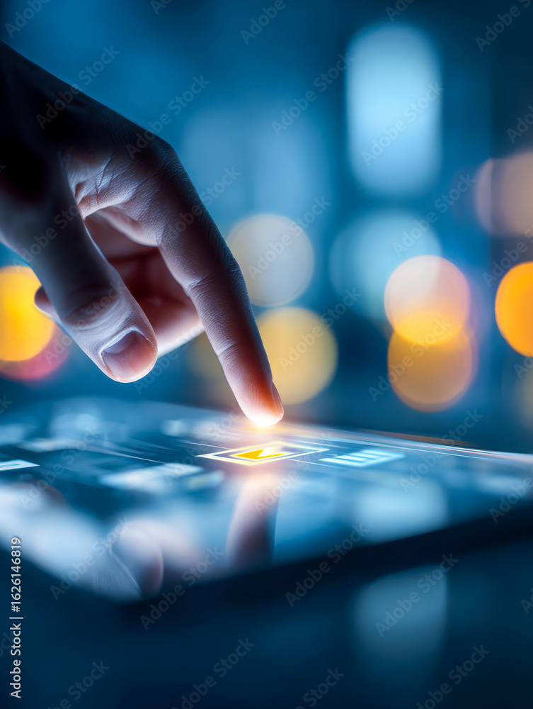 Poster futuristic digital fingerprint scan on a sleek touchscreen device