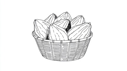 Obraz premium Basket of fruits, hand-drawn