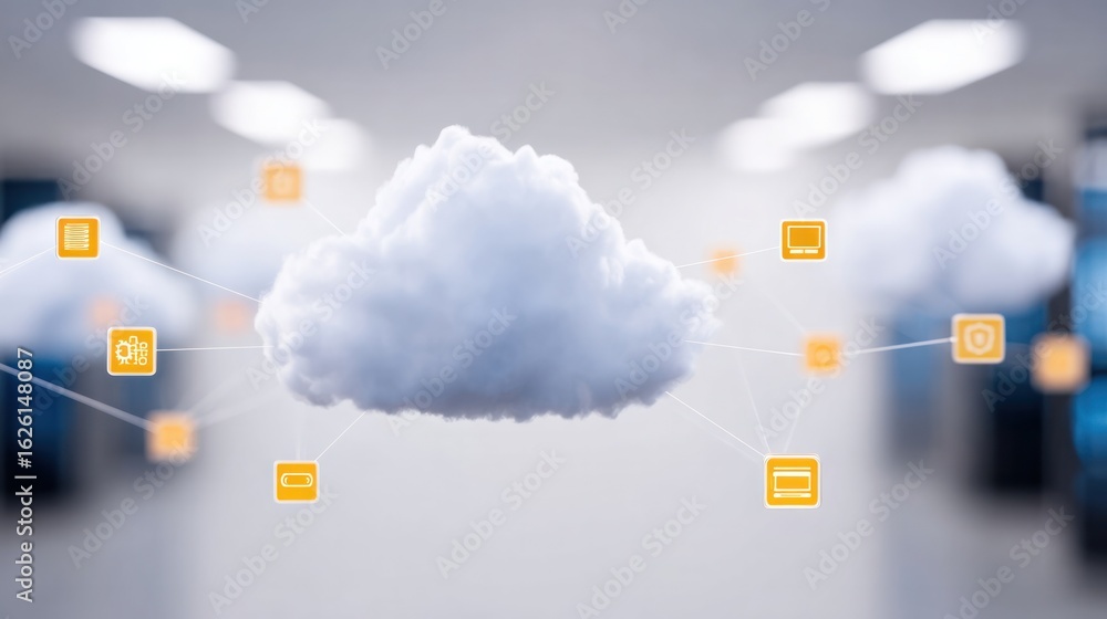 Poster cloud computing's networked horizon: an artistic visualization depicting data transfer and informati