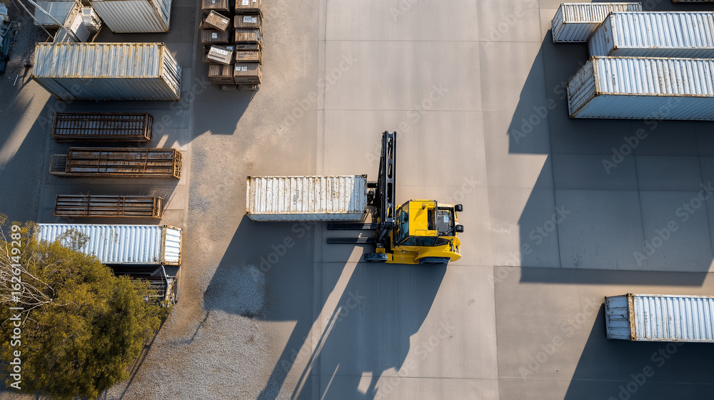 Poster efficient container handling with forklift on concrete pad