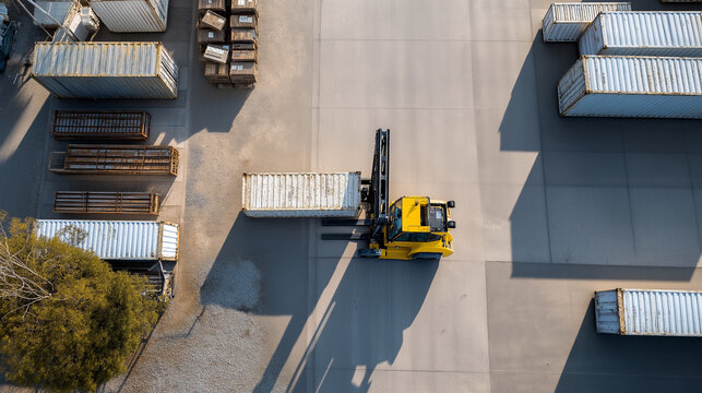 Efficient Container Handling with Forklift on Concrete Pad